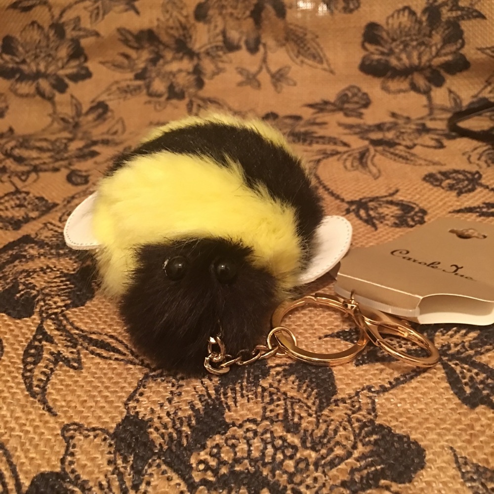 Riviera Bumble Bee Faux Fur Pom Pom Keychain.